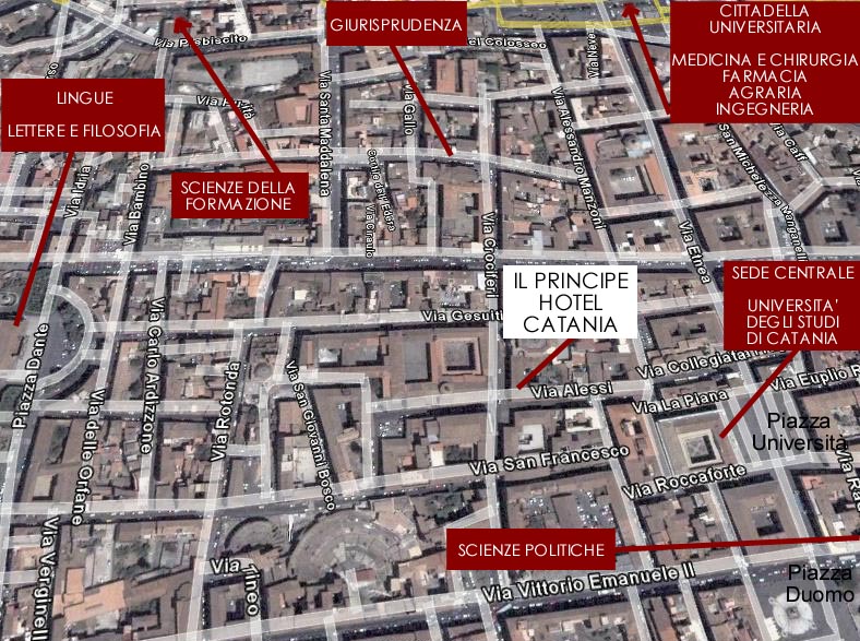 mappa centro storico Catania - Il Principe Hotel - Universit degli studi di Catania